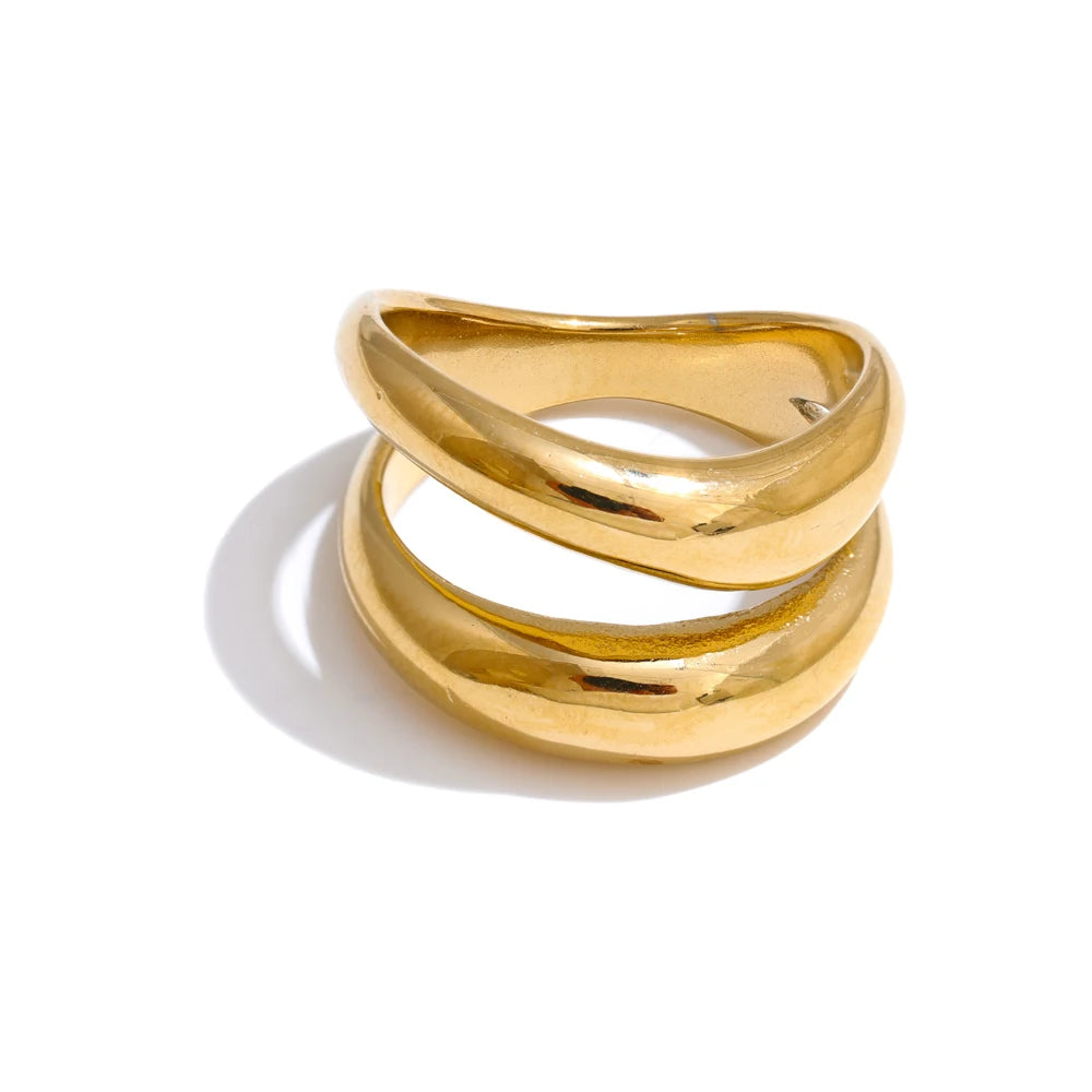 Anel Dupla Onda Banhado em Ouro 18K