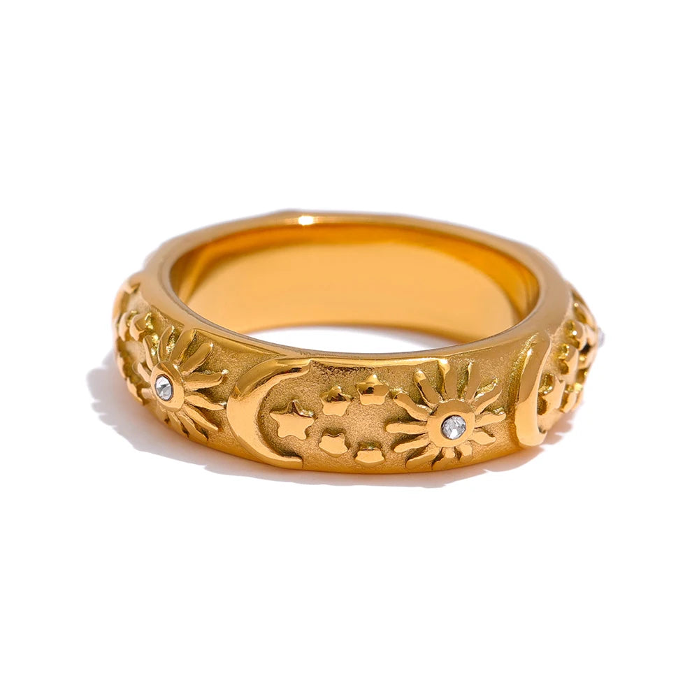 Anel Sol e Lua Banhado em Ouro 18K