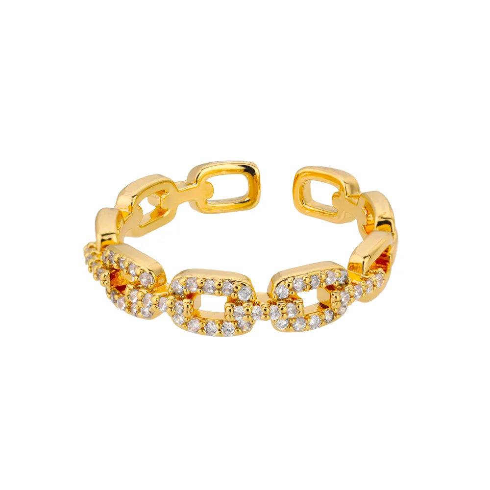 Anel Elo Zircônias Banhado em Ouro 18K
