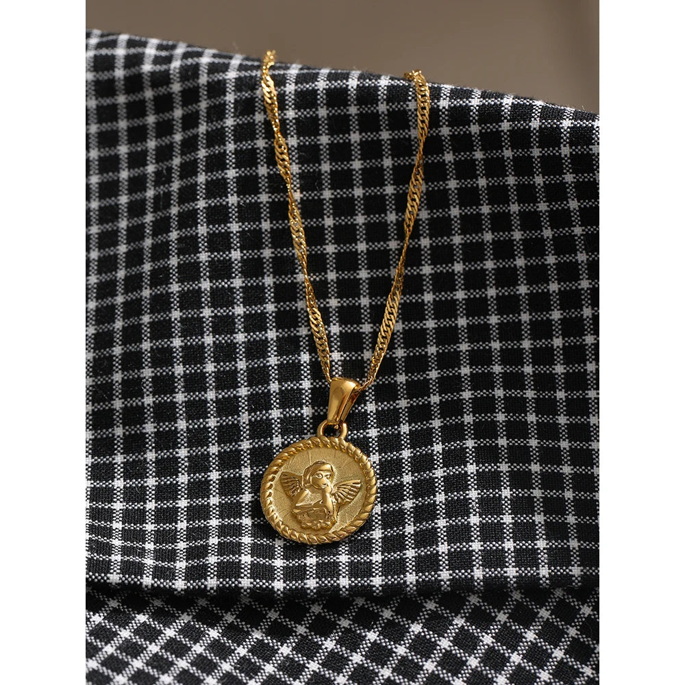 Colar Medalha Anjo Banhado em Ouro 18K