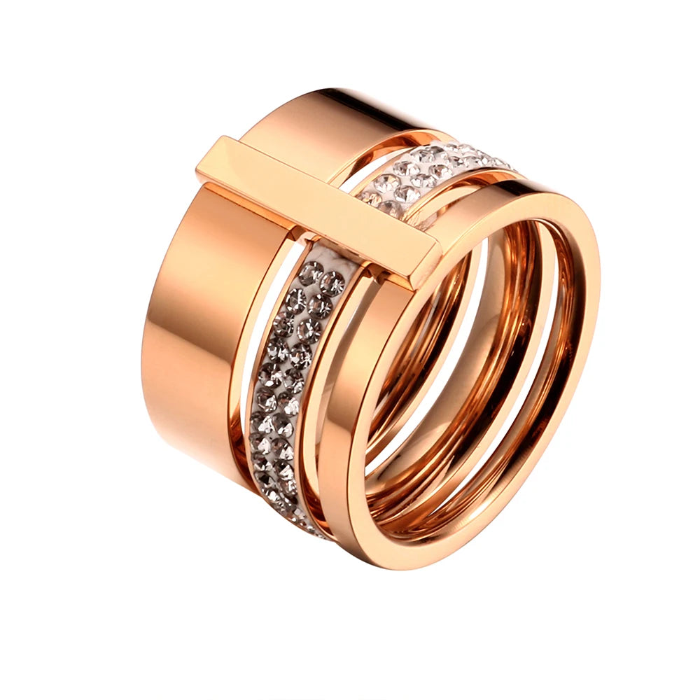 Anel Brilhante Aro Triplo Banhado em Ouro 18K