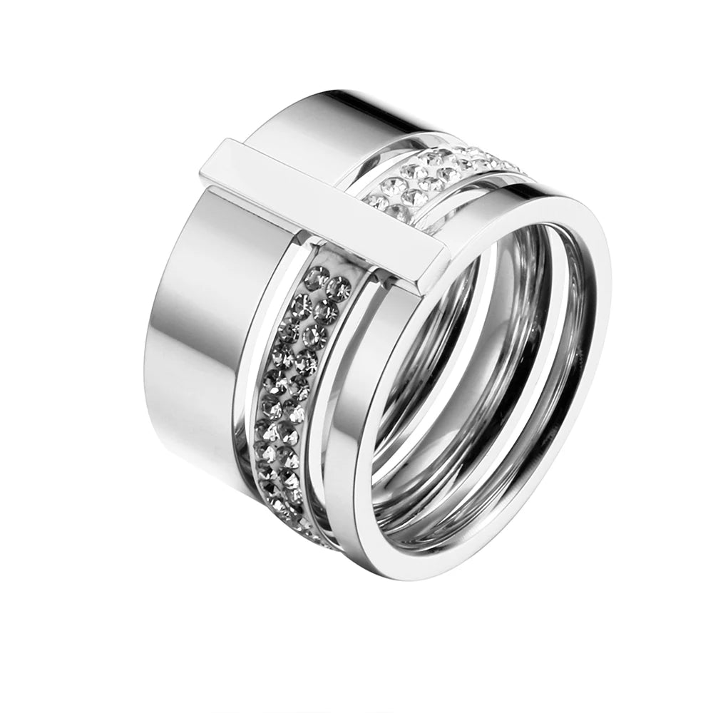 Anel Brilhante Aro Triplo Banhado em Ouro 18K