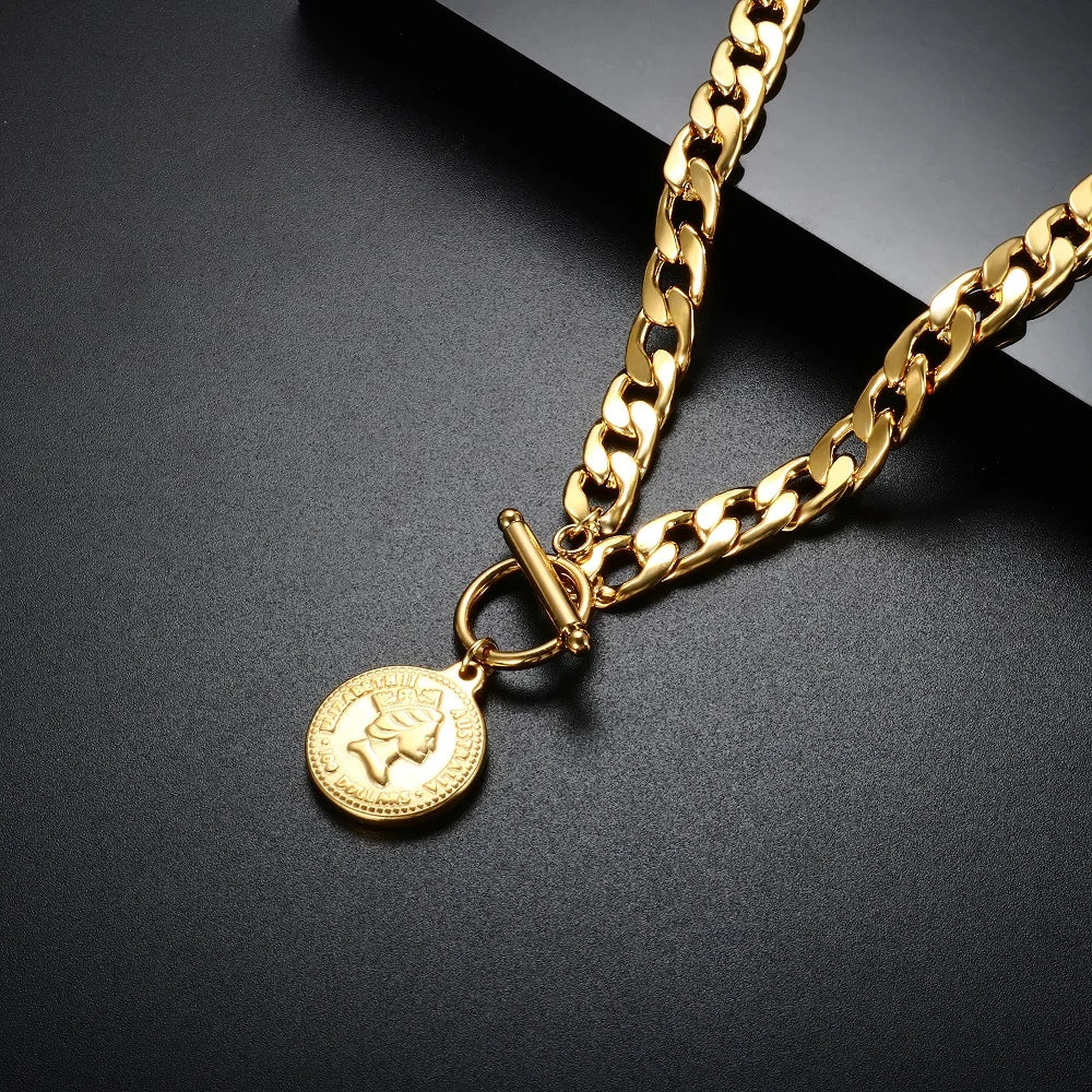 Colar Medalha Moeda Banhado em Ouro 18K