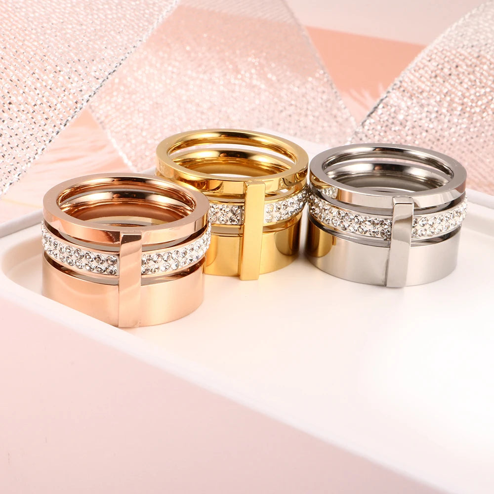 Anel Brilhante Aro Triplo Banhado em Ouro 18K