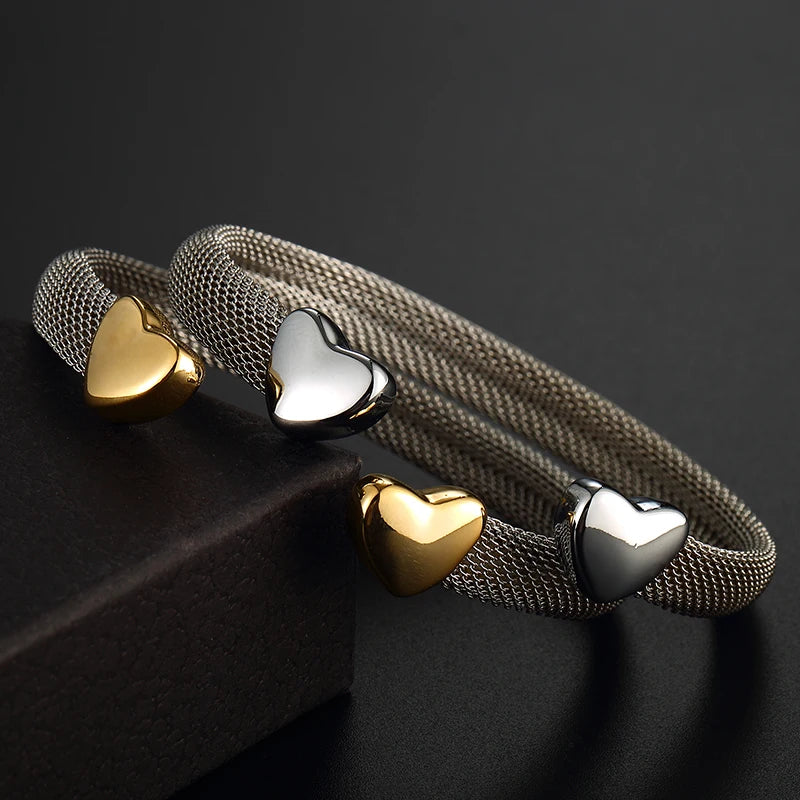 Bracelete Malha Coração Banhado em Ouro 18K