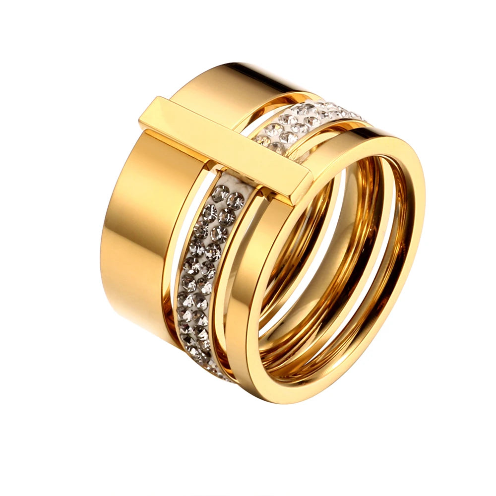 Anel Brilhante Aro Triplo Banhado em Ouro 18K