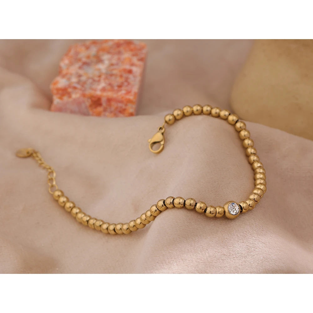Pulseira Esferas e Zircônia Banhado em Ouro 18K