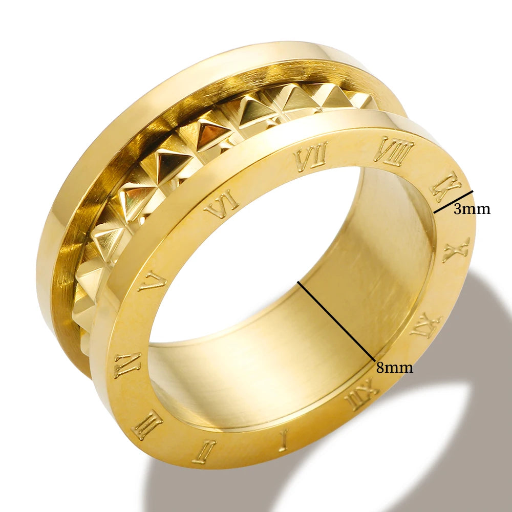 Anel Pirâmides Algarismo Romano Banhado em Ouro 18K