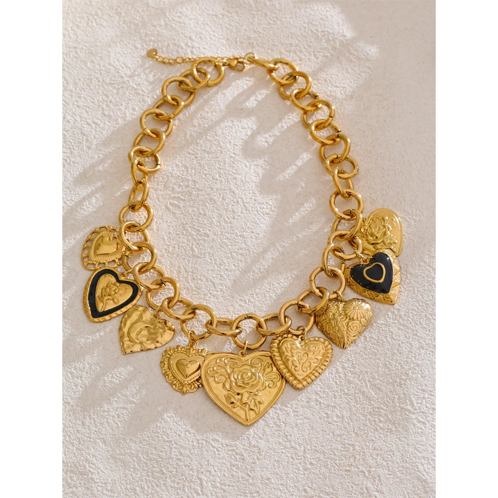 Colar Pingentes Coração Banhado em Ouro 18K