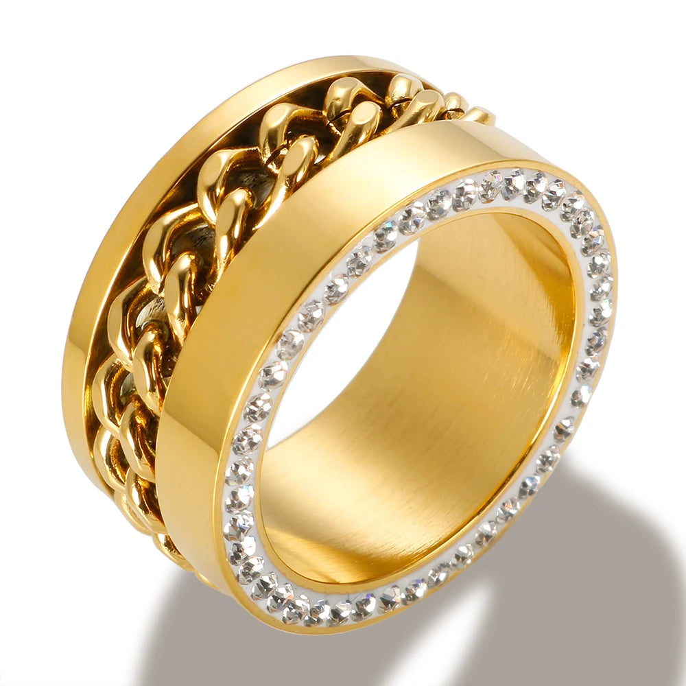 Anel Cúbico Elos Zircônias Banhado em Ouro 18K