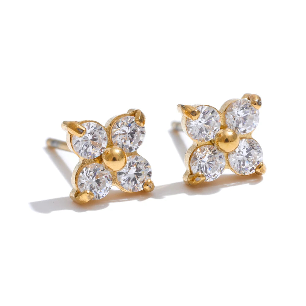 Brinco Delicado Flor Zircônia Banhado em Ouro 18K