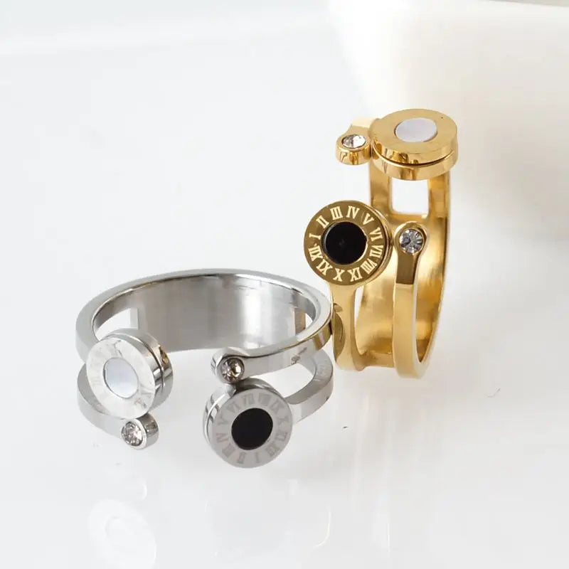 Anel Duplo Algarismo Romano Banhado em Ouro 18K