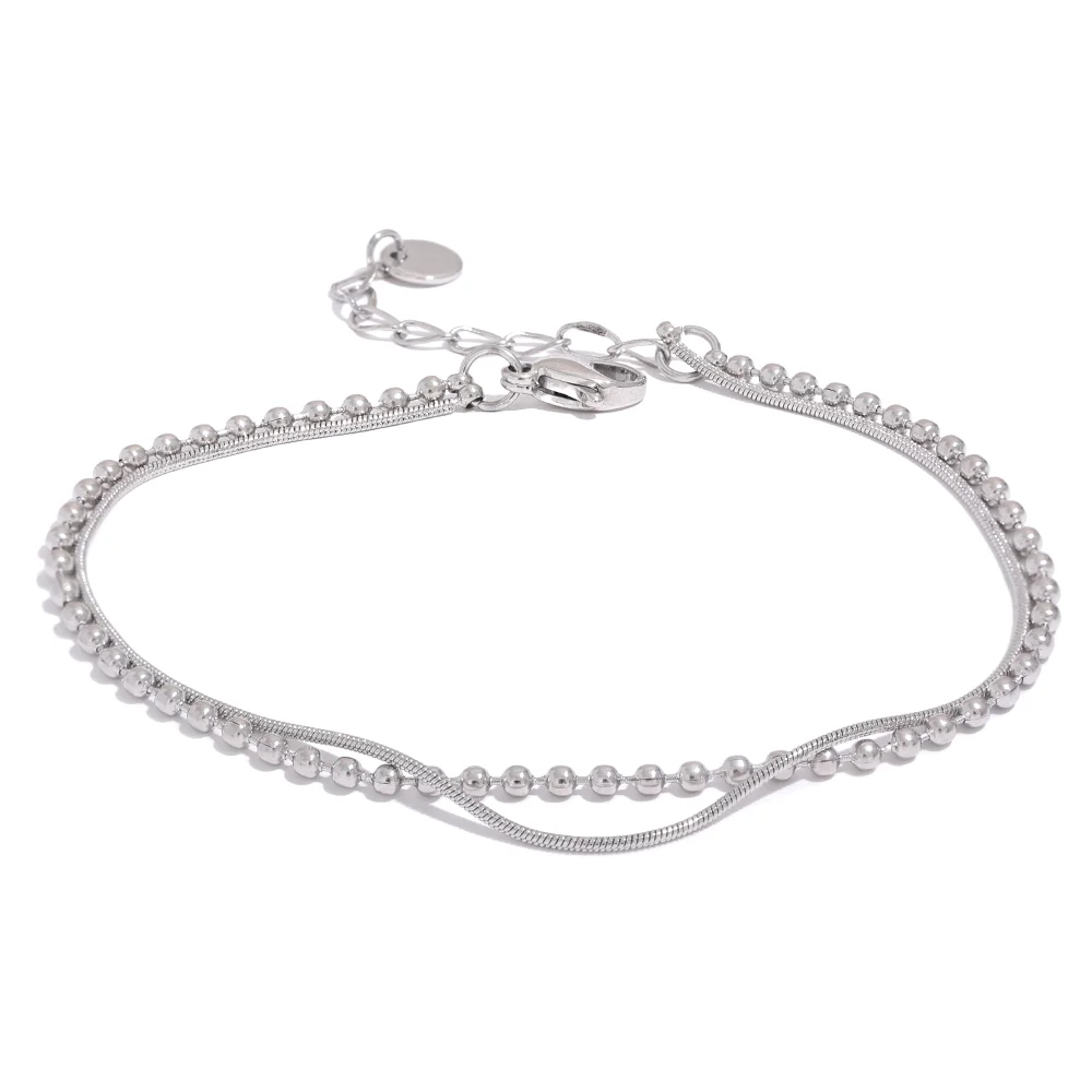 Pulseira Dupla Lisa e Esferas Banhado em Ouro 18K