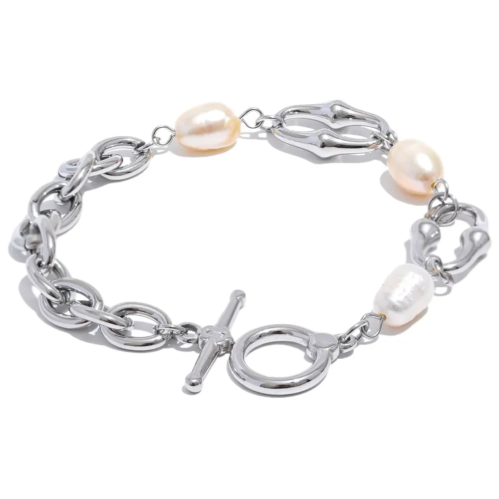 Pulseira Elos com Pérolas Banhado em Ouro 18K