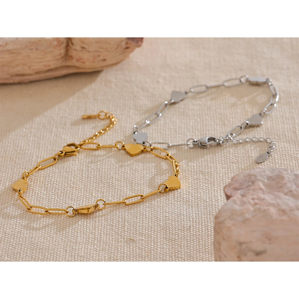Pulseira Elos e Coração Banhado em Ouro 18K