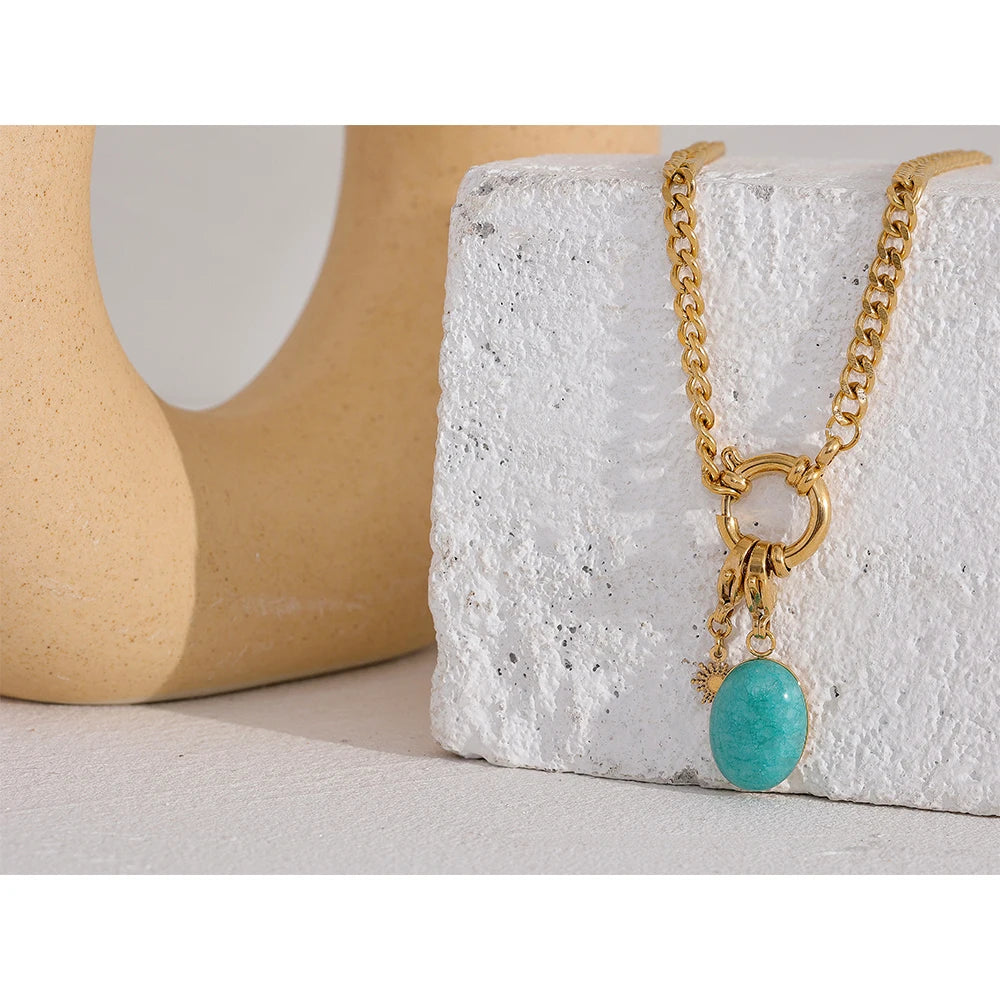 Colar Pedra Blue Banhado em Ouro 18K