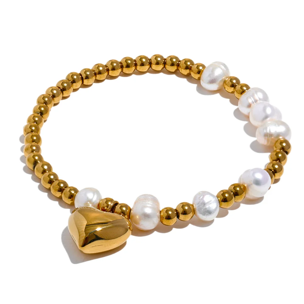 Pulseira Bolinhas e Coração Banhado em Ouro 18K