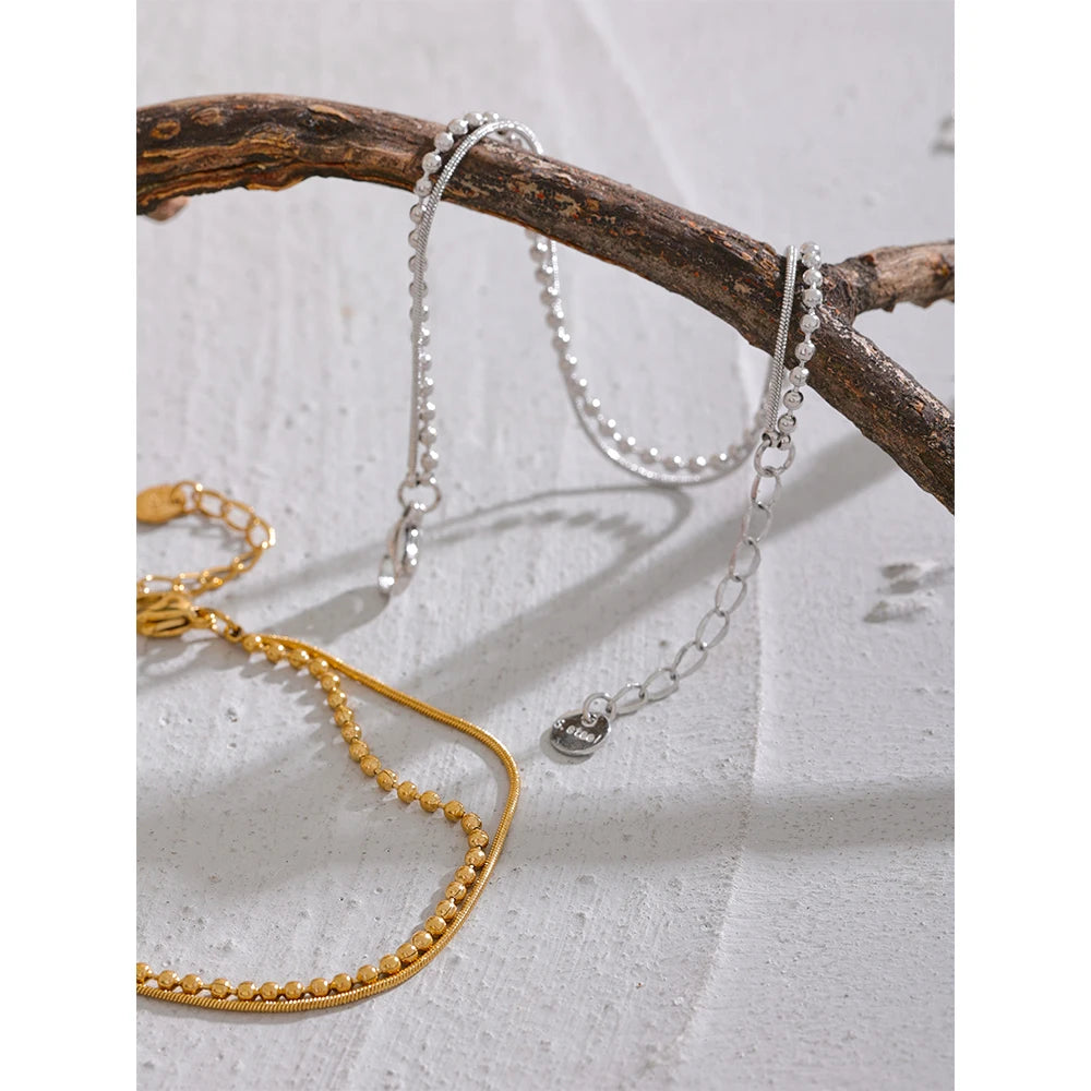 Pulseira Dupla Lisa e Esferas Banhado em Ouro 18K