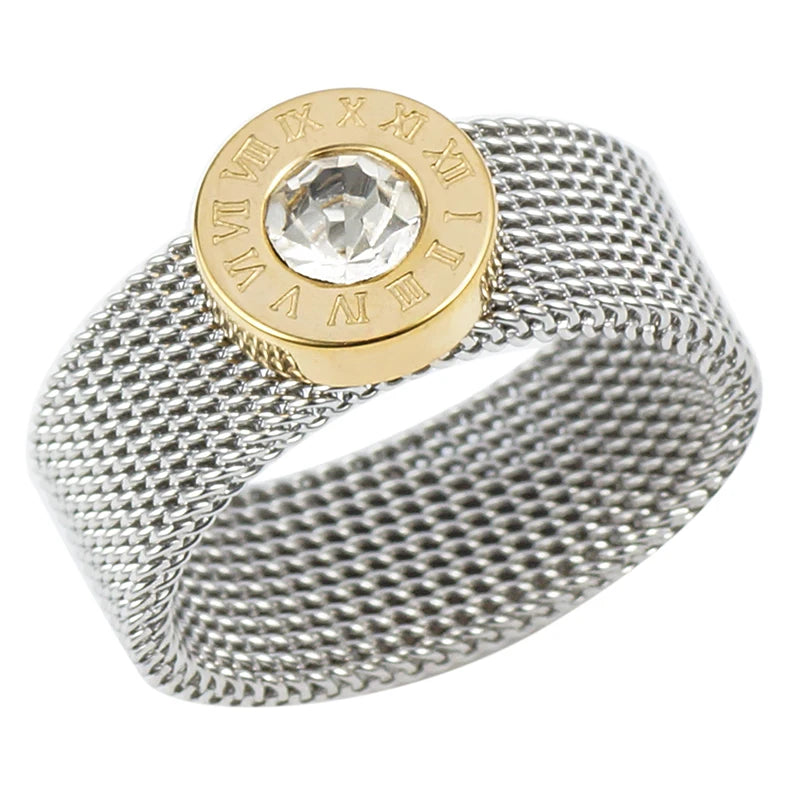 Anel Malha Algarismo Romano Banhado em Ouro 18K