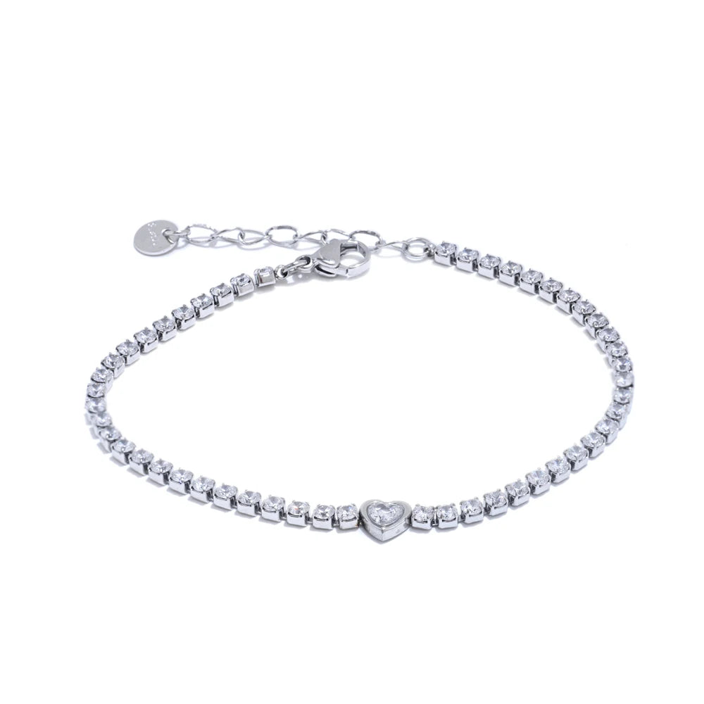 Pulseira Cubic Zirconia Heart Banhado em Ouro 18K