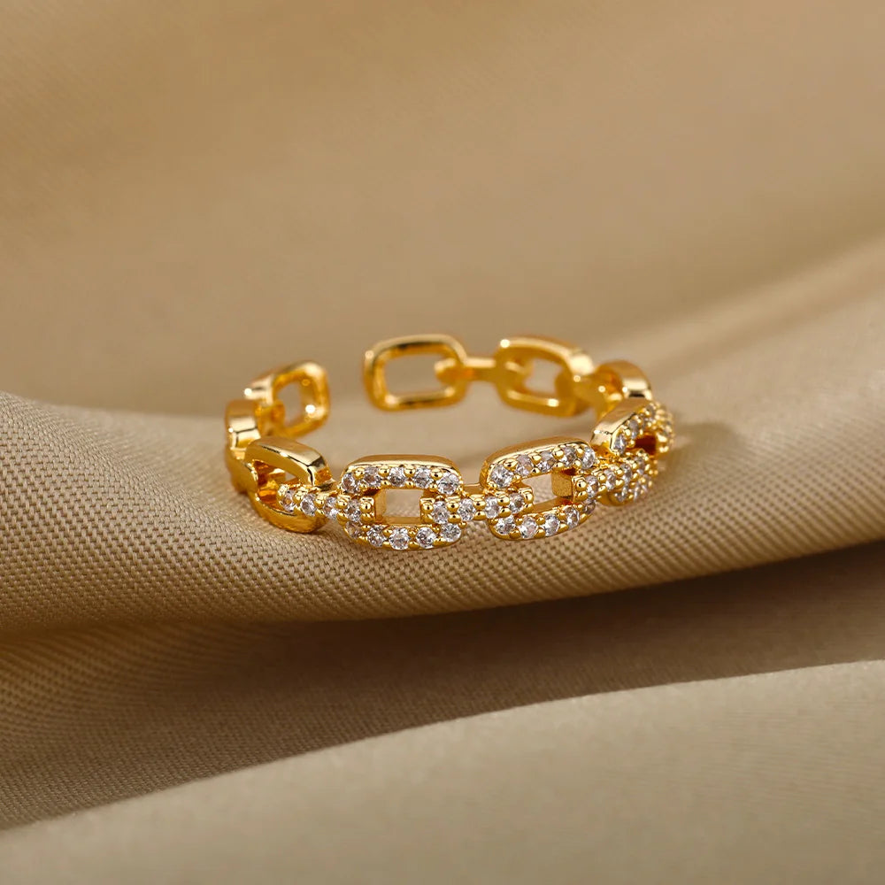 Anel Elo Zircônias Banhado em Ouro 18K