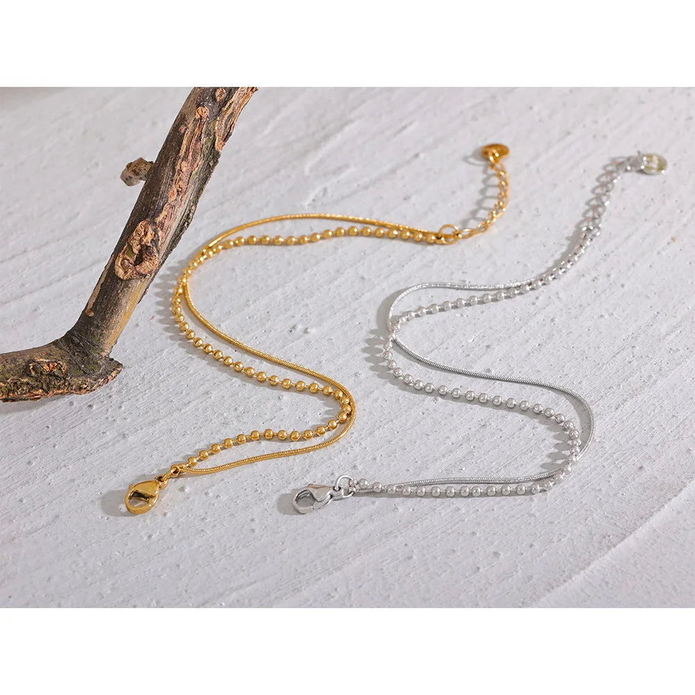 Pulseira Dupla Lisa e Esferas Banhado em Ouro 18K