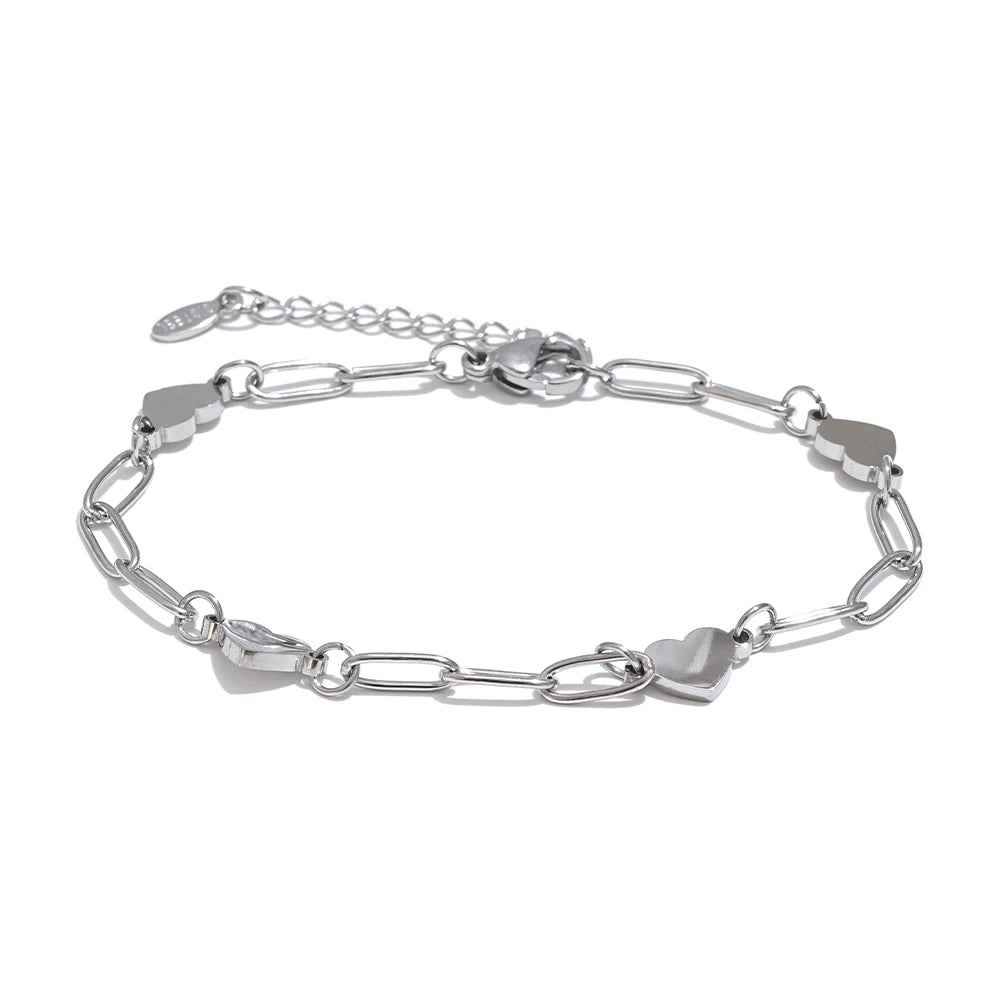 Pulseira Elos e Coração Banhado em Ouro 18K