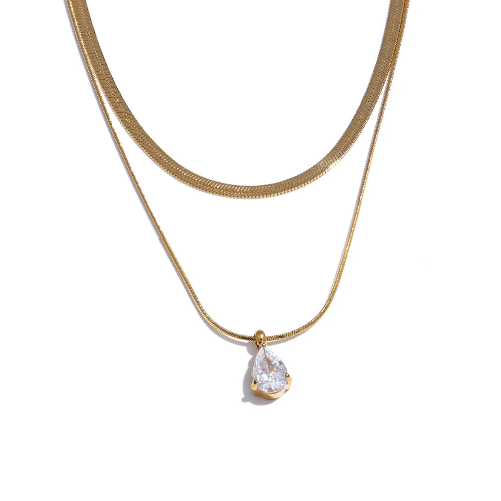 Colar Duplo Gota de Luz Banhado em Ouro 18K