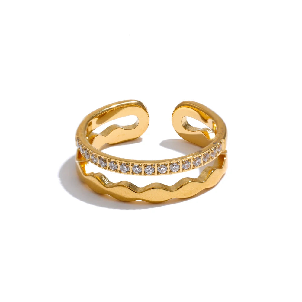 Anel Duplo Regulável Banhado em Ouro 18K