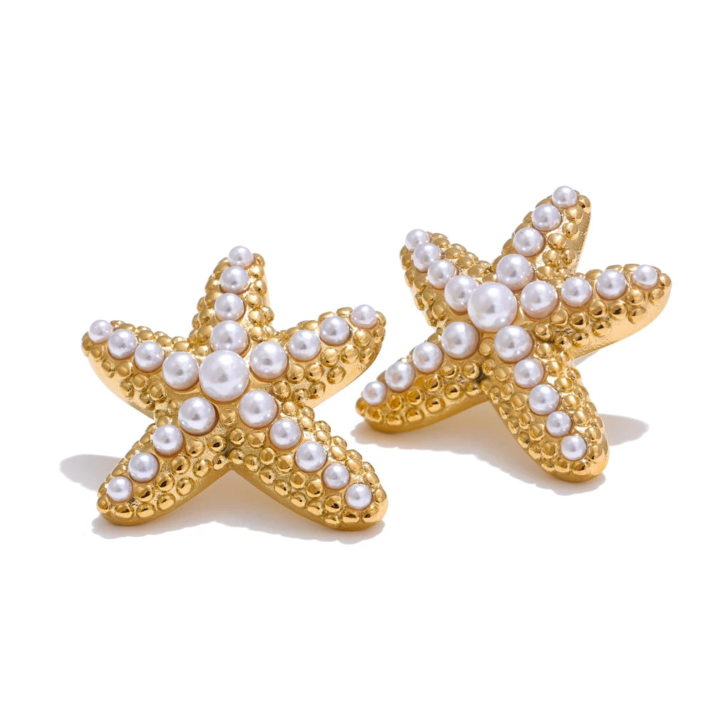Brinco Estrela Perolada Banhado em Ouro 18K