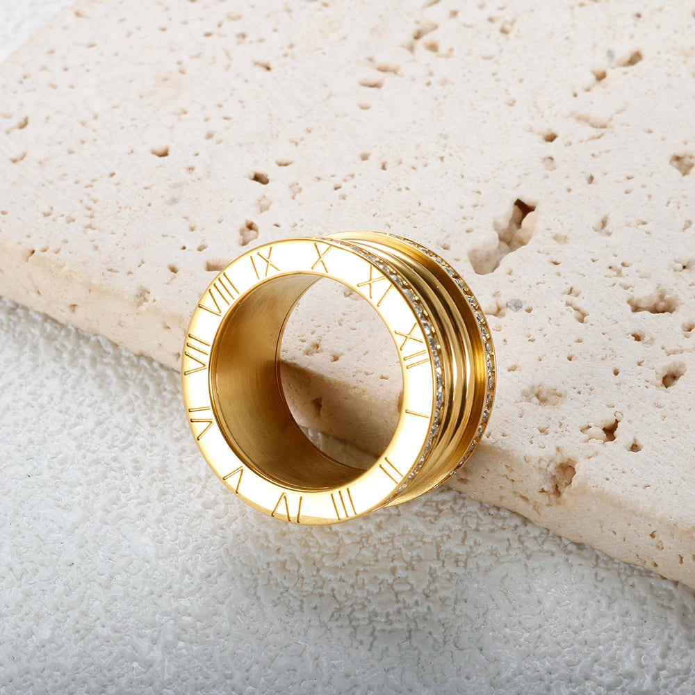 Anel Algarismo Romano Elegance Banhado em Ouro 18K