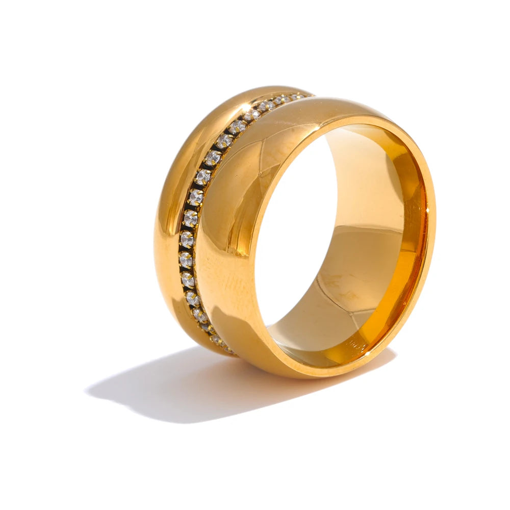 Anel Aliança Robusto Zircônia Banhado em Ouro 18K