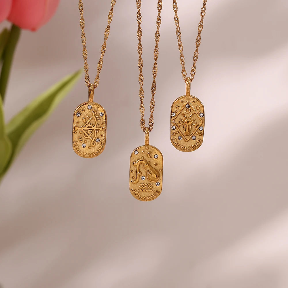 Colar Medalhas Zodíaco Signos Banhado em Ouro 18K