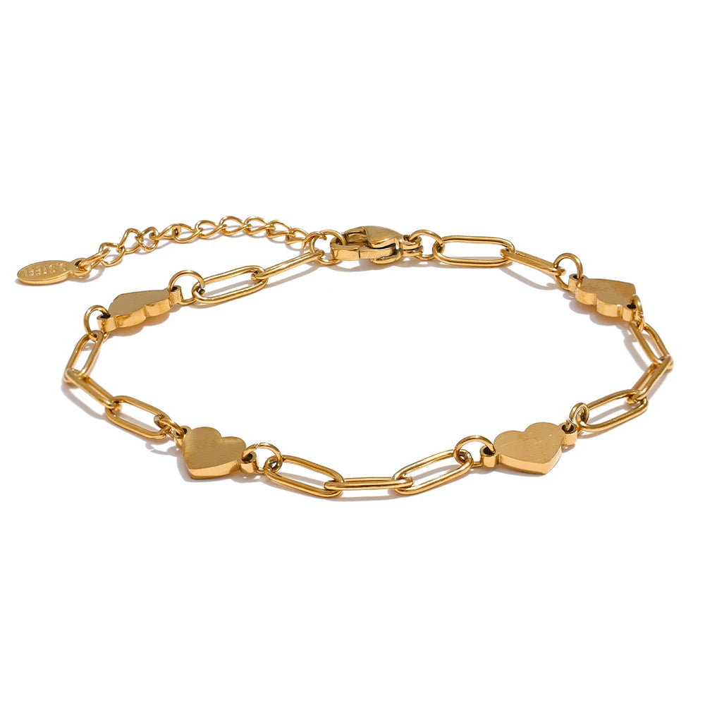 Pulseira Elos e Coração Banhado em Ouro 18K
