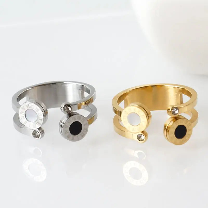 Anel Duplo Algarismo Romano Banhado em Ouro 18K