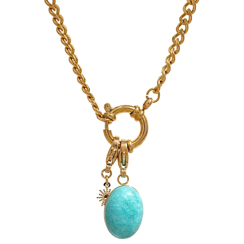 Colar Pedra Blue Banhado em Ouro 18K