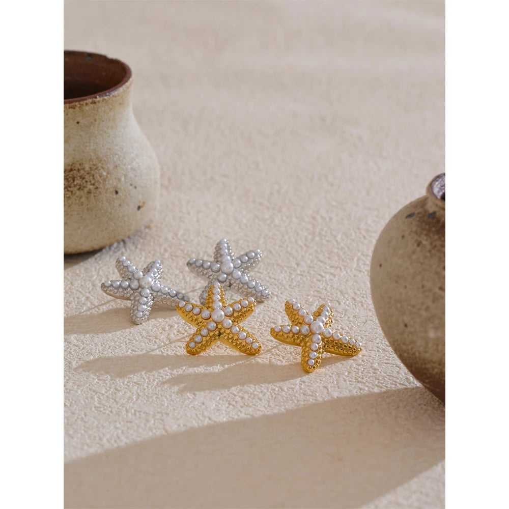 Brinco Estrela Perolada Banhado em Ouro 18K