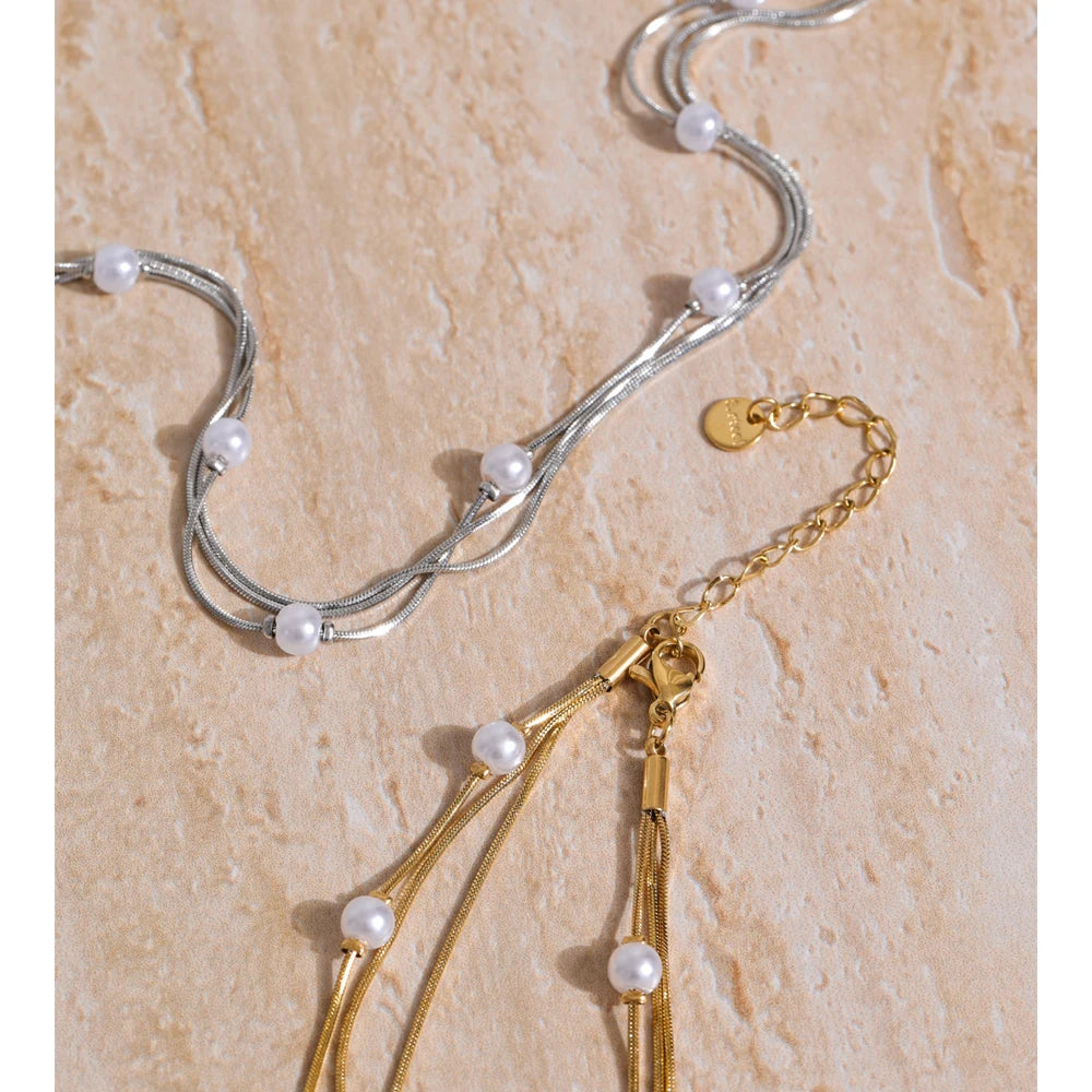 Colar Trio com Pérolas Banhado em Ouro 18K
