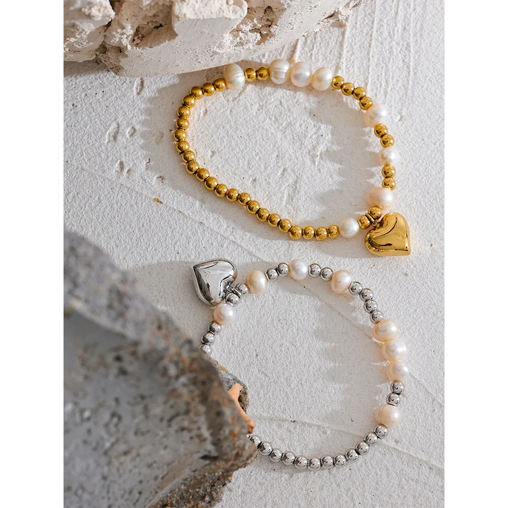 Pulseira Bolinhas e Coração Banhado em Ouro 18K