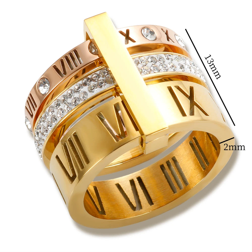 Anel Aro Triplo Algarismo Romano Banhado em Ouro 18K