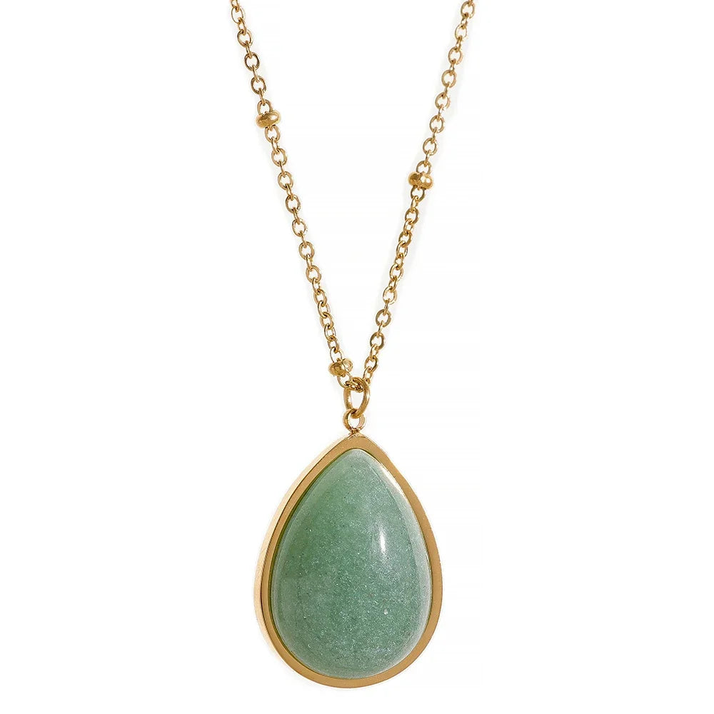 Colar Gota Pedra Natural Banhado em Ouro 18K