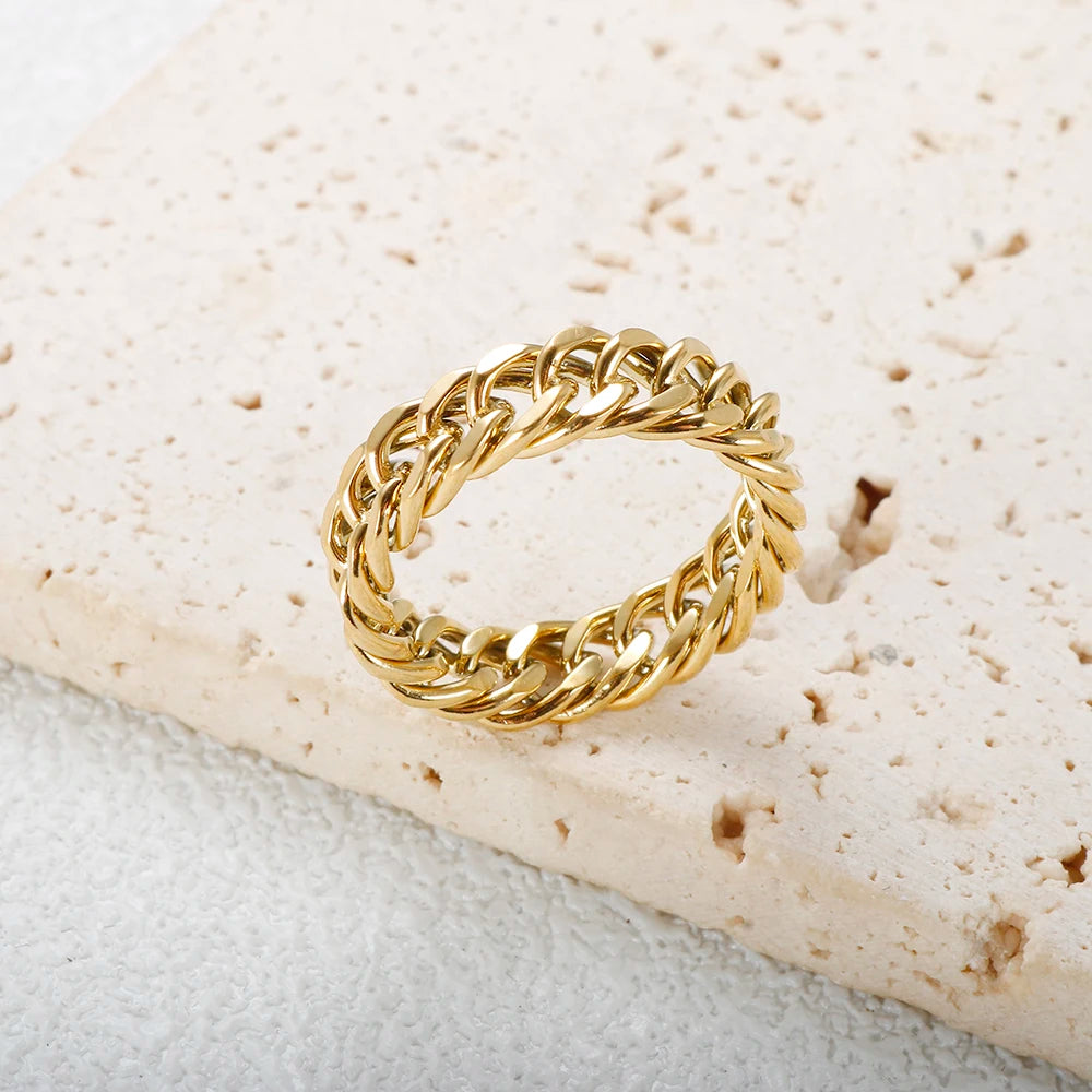 Anel Elo Cubano Banhado em Ouro 18K
