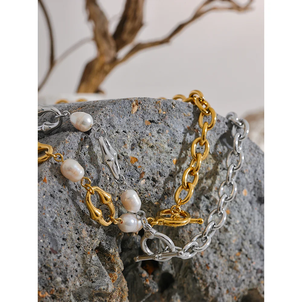 Pulseira Elos com Pérolas Banhado em Ouro 18K