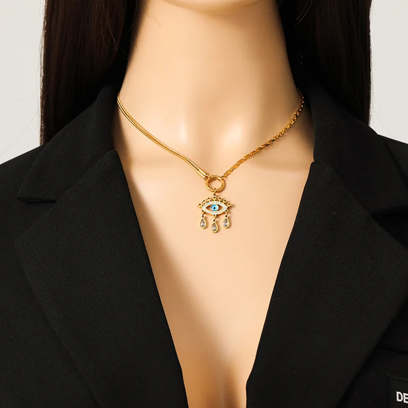 Colar Pingente Olho Grego Banhado em Ouro 18K