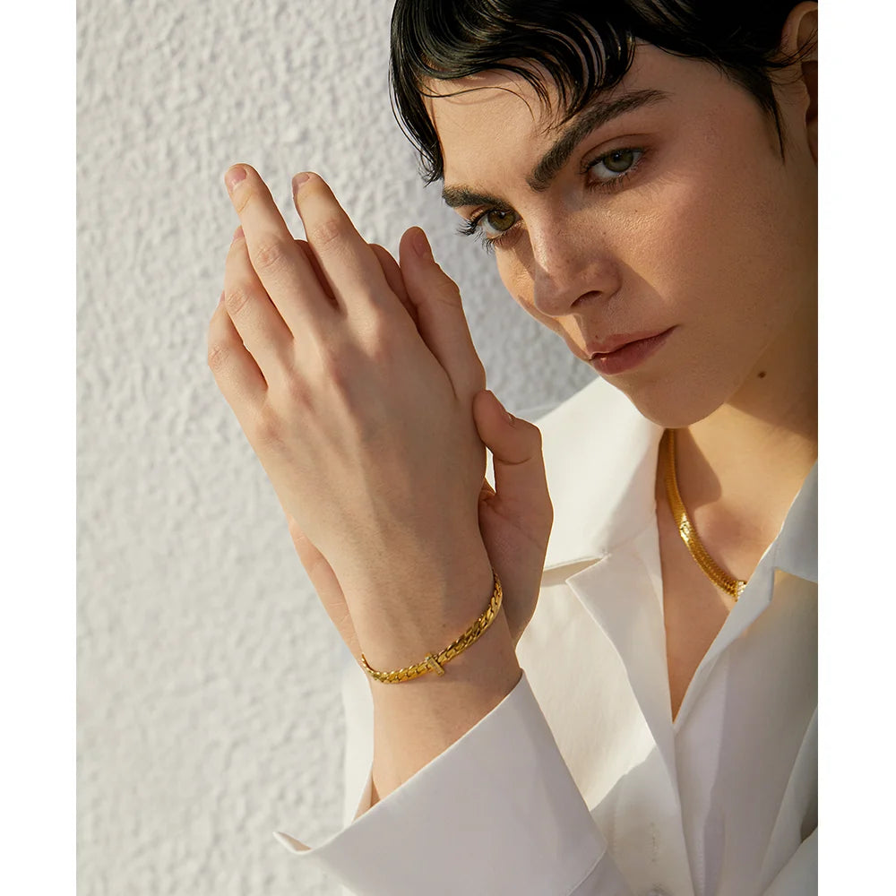 Pulseira Corrente Amassada Banhado em Ouro 18K