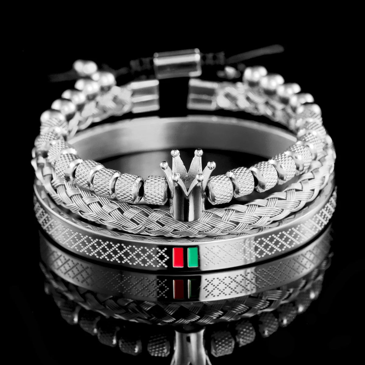 Kit 3 Pulseiras Coroa Masculina Banhado em Ouro 18K