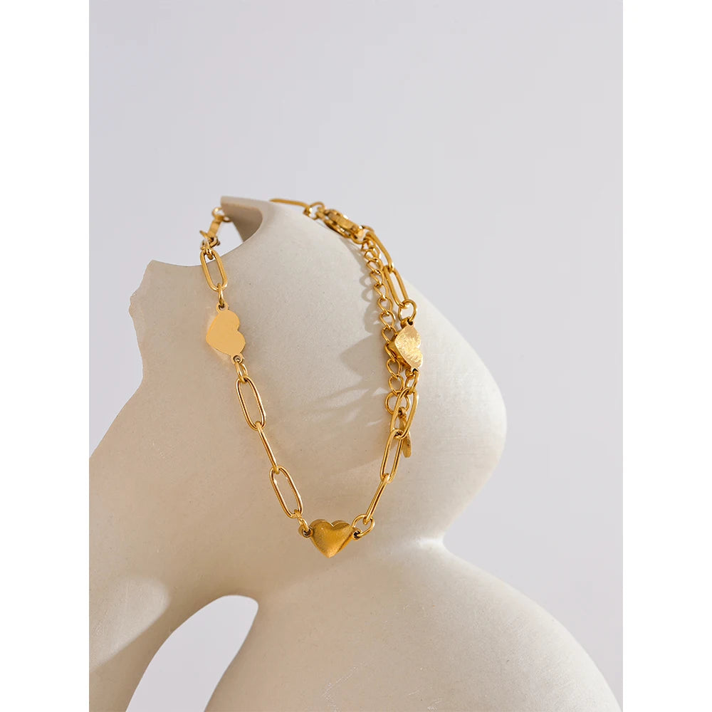 Pulseira Elos e Coração Banhado em Ouro 18K