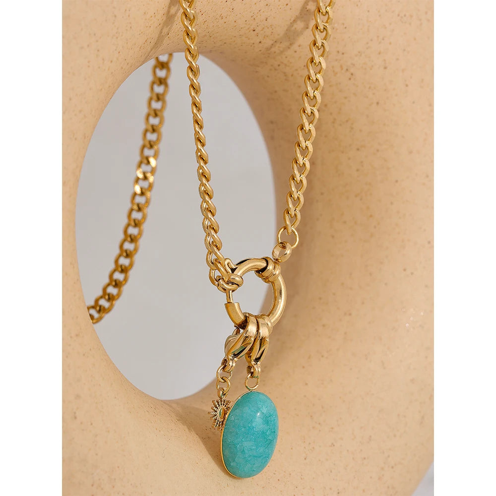 Colar Pedra Blue Banhado em Ouro 18K