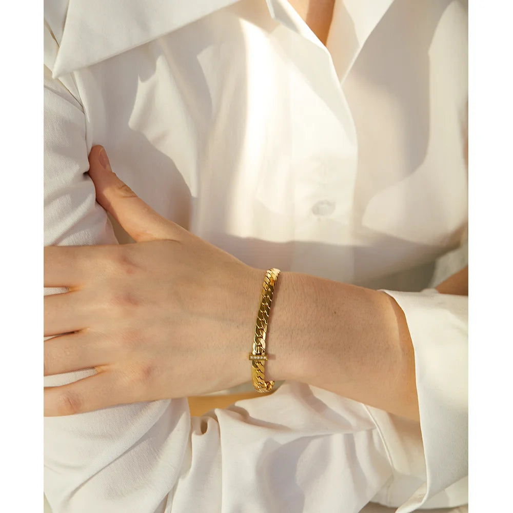 Pulseira Corrente Amassada Banhado em Ouro 18K