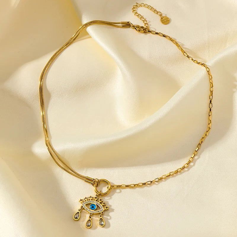 Colar Pingente Olho Grego Banhado em Ouro 18K